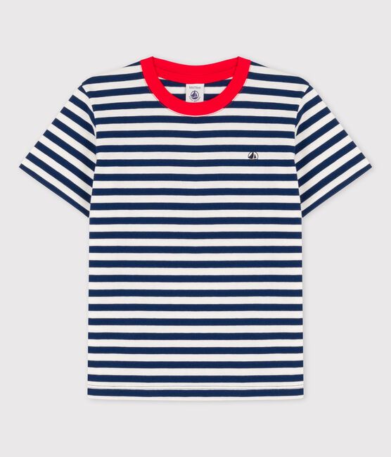 Camiseta de algodón de manga corta para niño azul MEDIEVAL/blanco MARSHMALLOW