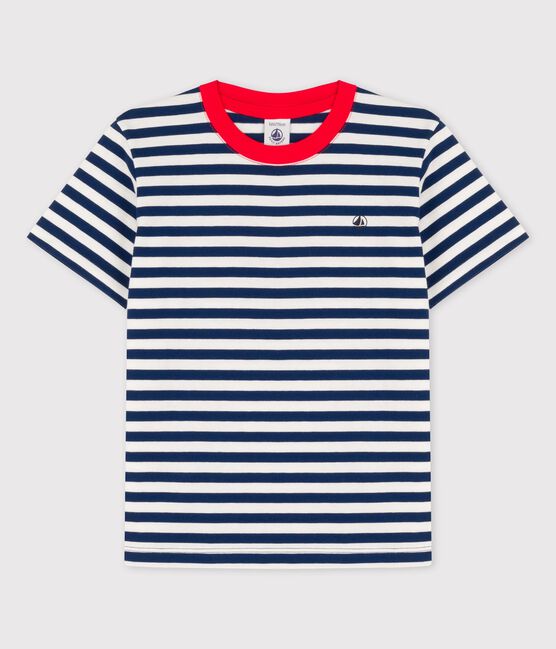 Camiseta de algodón de manga corta para niño azul MEDIEVAL/blanco MARSHMALLOW