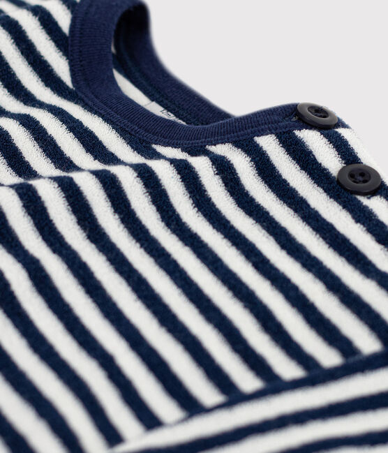 Sudadera de rizo a rayas para bebé azul MEDIEVAL/blanco MARSHMALLOW