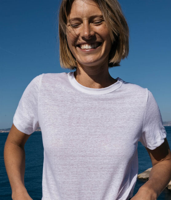 Camiseta L'ICONIQUE de lino de mujer blanco ECUME