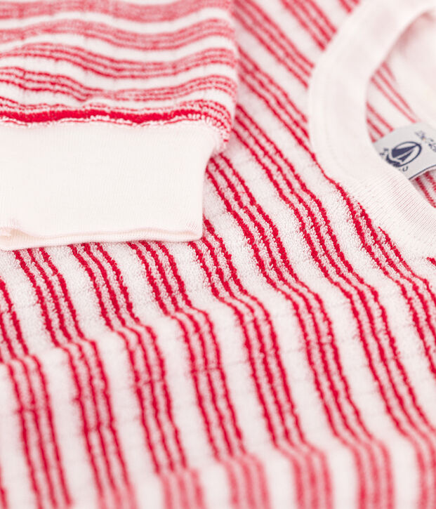 Sudadera de rizo a rayas para beb&eacute; blanco/rojo