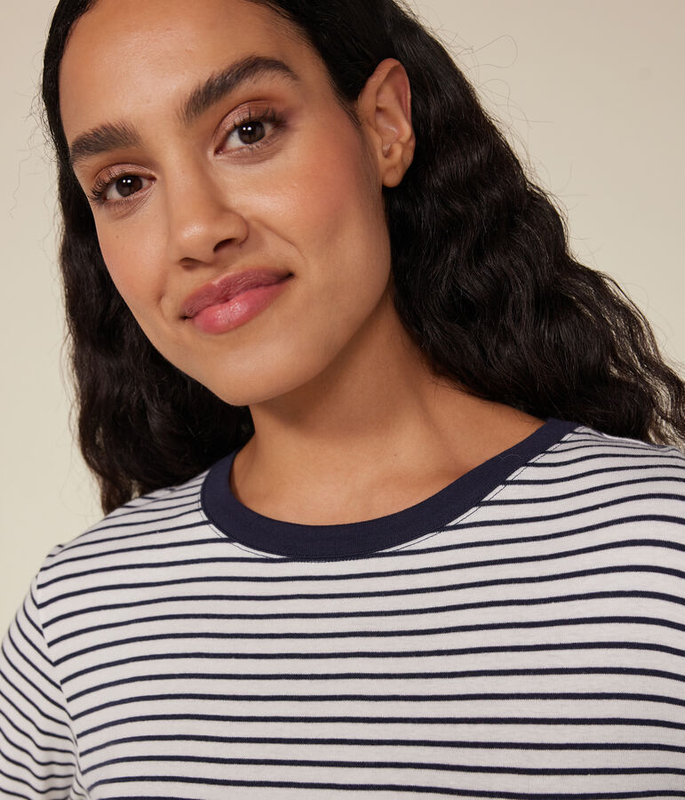 Camiseta Iconique de manga larga de punto a rayas para mujer blanco/azul