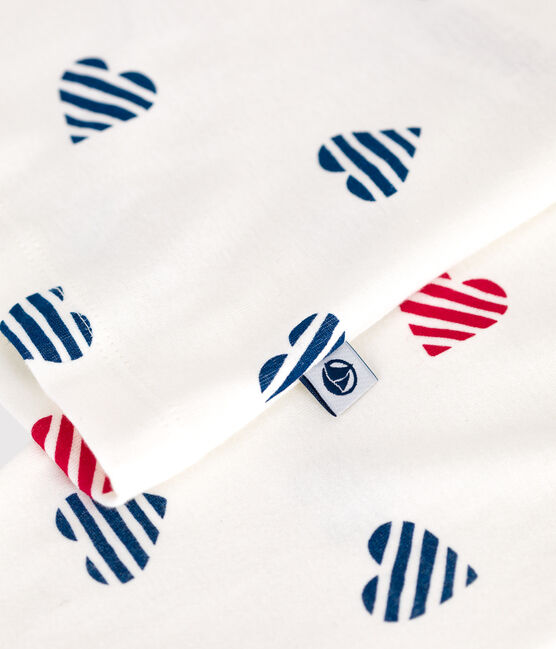 Pijama de mujer de algodón abotonado con estampado de corazones blanco MARSHMALLOW/blanco MULTICO