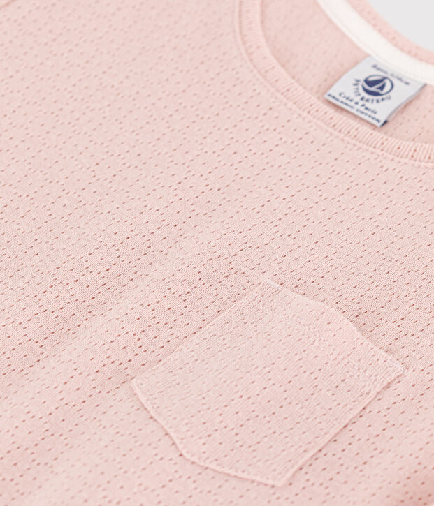 Camis&oacute;n liso de algod&oacute;n calado para ni&ntilde;a rosa