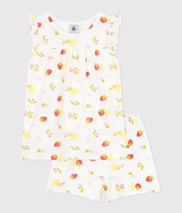 Pijama corto infantil de algod&oacute;n con estampado de frutas blanco/multicolor