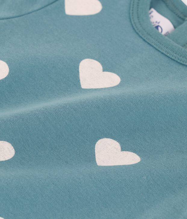 Camiseta de manga corta con estampado de corazones de algod&oacute;n de beb&eacute; verde/crudo