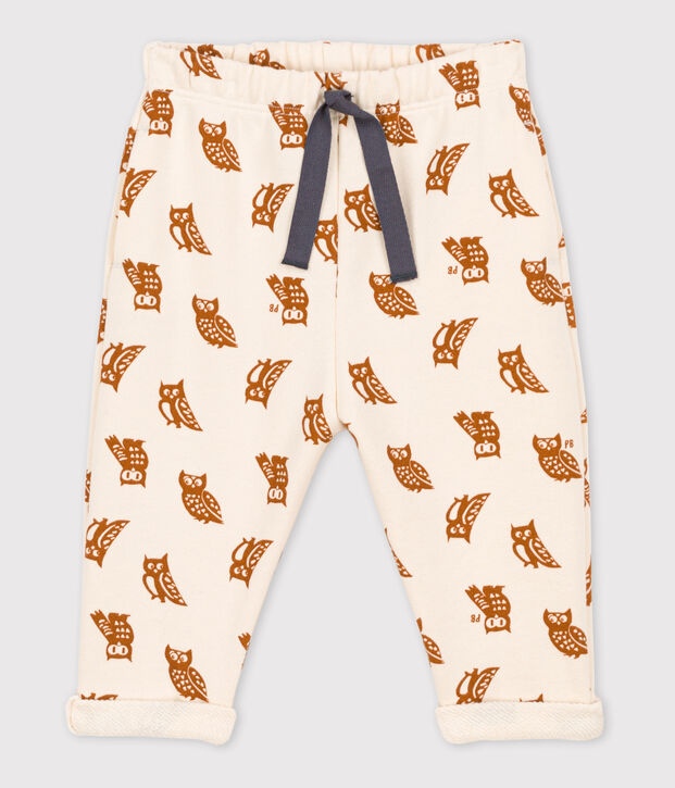 Pantal&oacute;n de felpa con estampado de b&uacute;hos para beb&eacute; crudo/marron