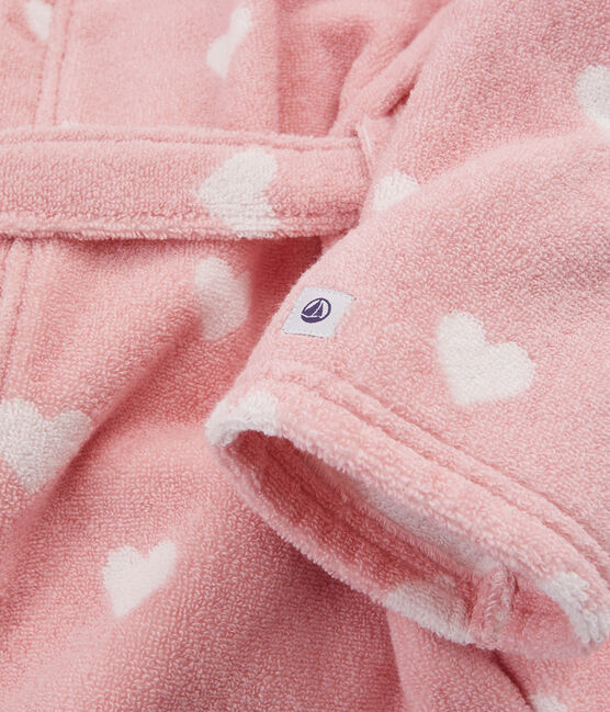 Albornoz con corazón de niña de rizo rosa CHARME/blanco MARSHMALLOW