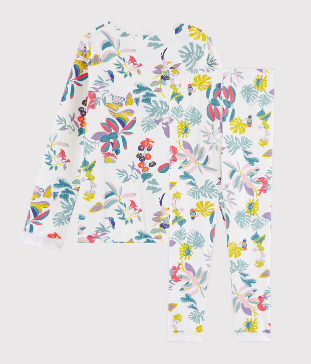 Pijama estampado jungla de ni&ntilde;a de tela t&uacute;bica blanco/multicolor