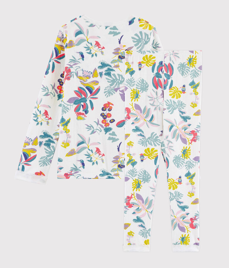 Pijama estampado jungla de ni&ntilde;a de tela t&uacute;bica blanco/multicolor