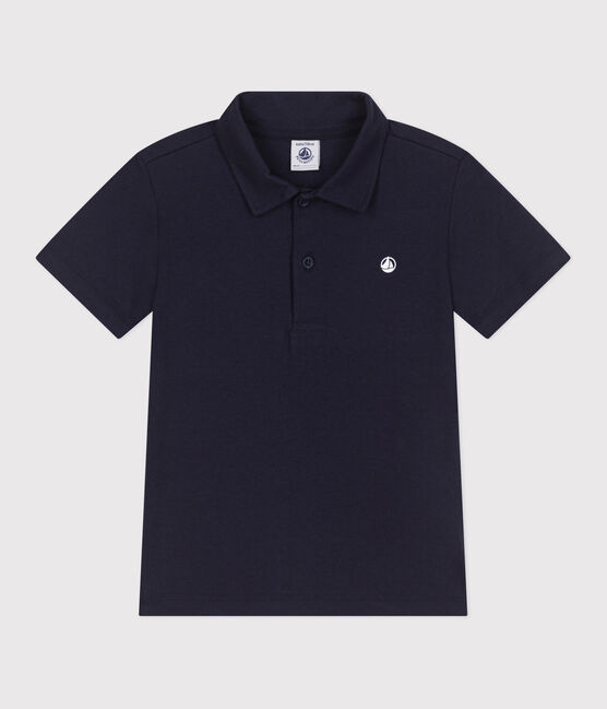 Polo infantil de algodón liso de manga corta azul SMOKING