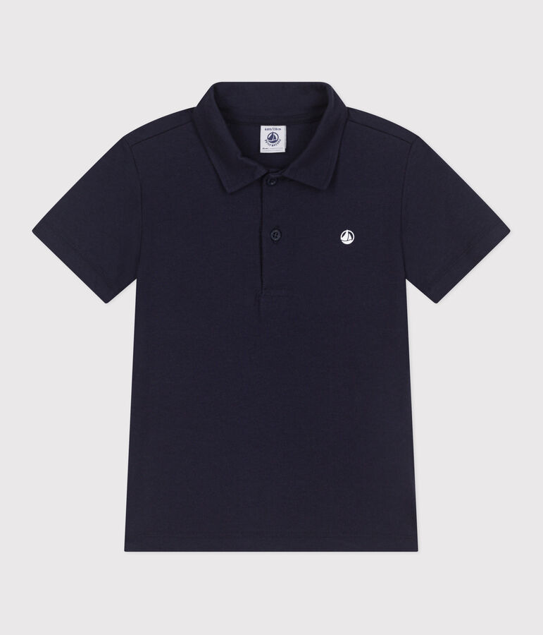 Polo infantil de algod&oacute;n liso de manga corta azul