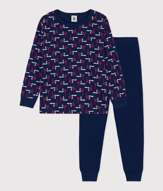 Pijama París de algodón de niño/niña azul MEDIEVAL/blanco MULTICO