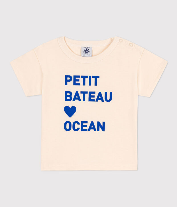 Camiseta de manga corta de punto con motivo para beb&eacute; crudo