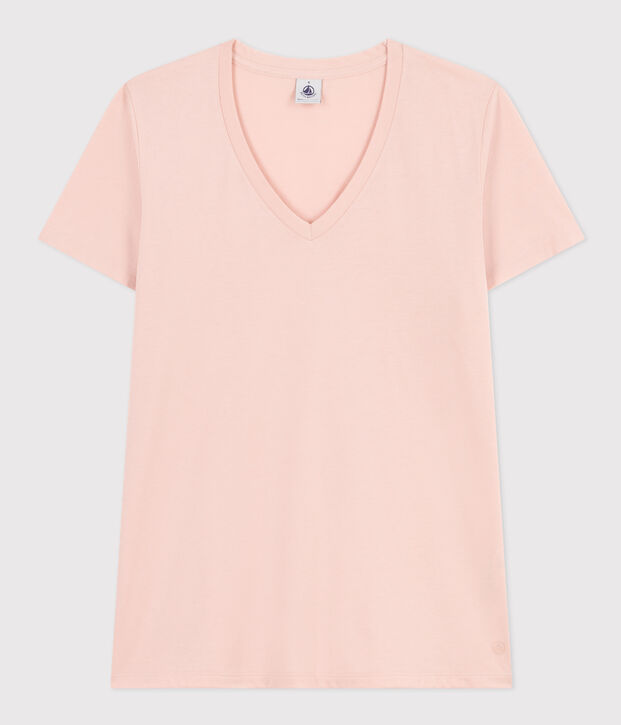 Camiseta LA RECTA de algod&oacute;n con cuello de pico para mujer rosa