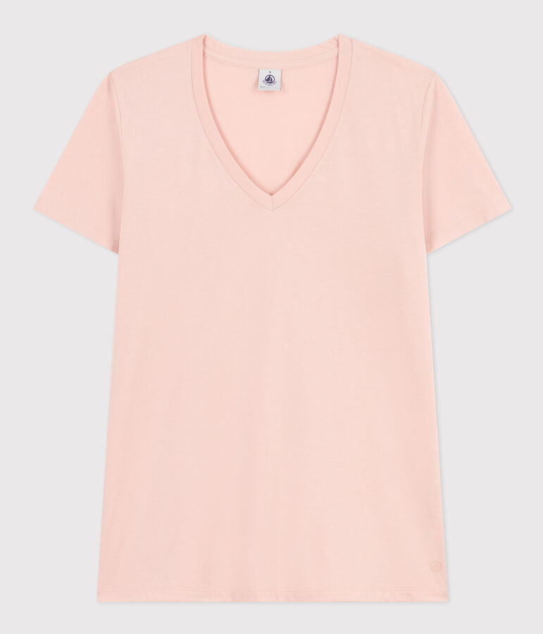Camiseta LA RECTA de algod&oacute;n con cuello de pico para mujer rosa SALINE