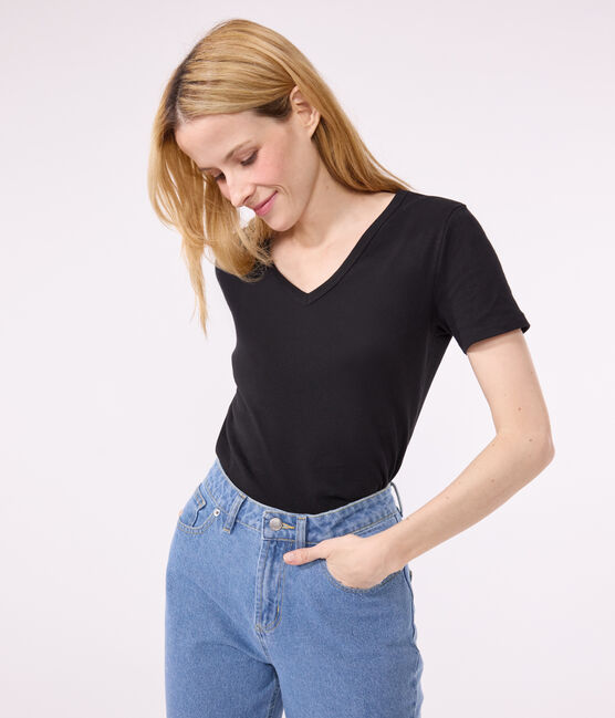 Camiseta Iconique de manga corta de punto liso para mujer negro BLACK
