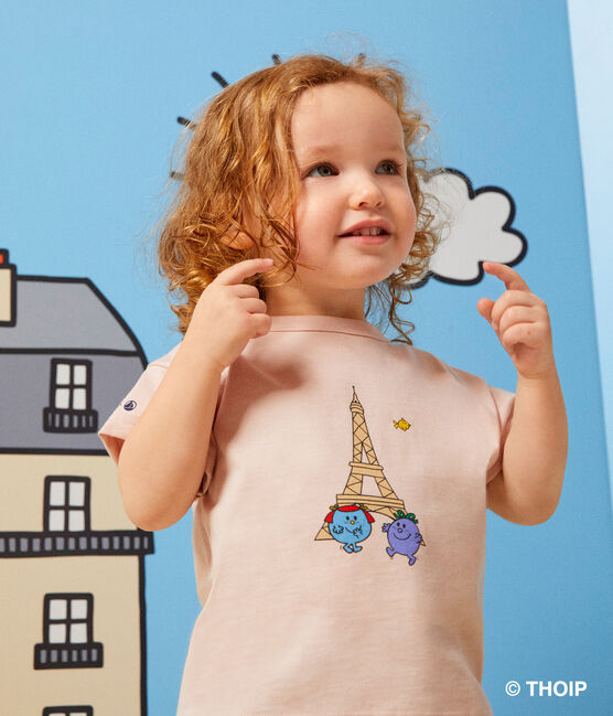 Camiseta Monsieur Madame de algodón de bebé rosa SALINE