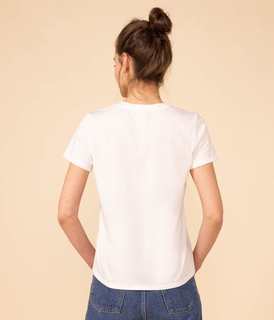 Camiseta LA RECTA de algodón con cuello redondo para mujer blanco ECUME