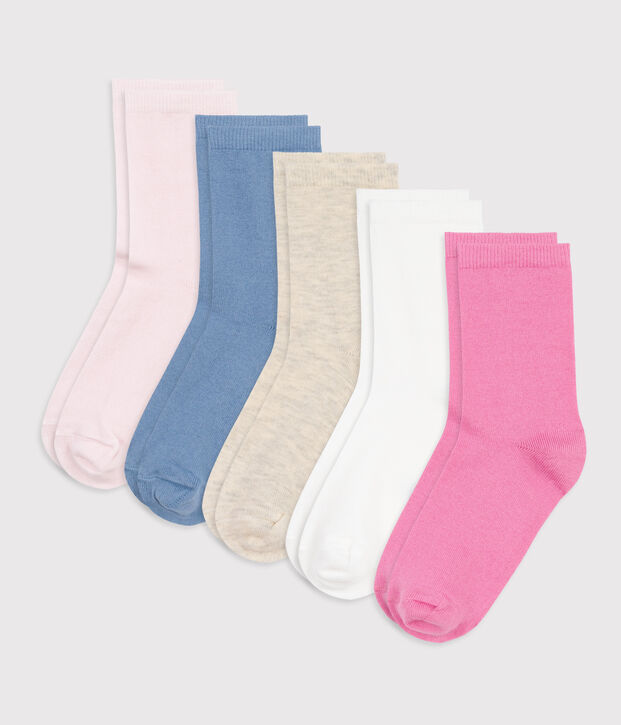 5 pares de calcetines infantiles lisos de algod&oacute;n multicolor
