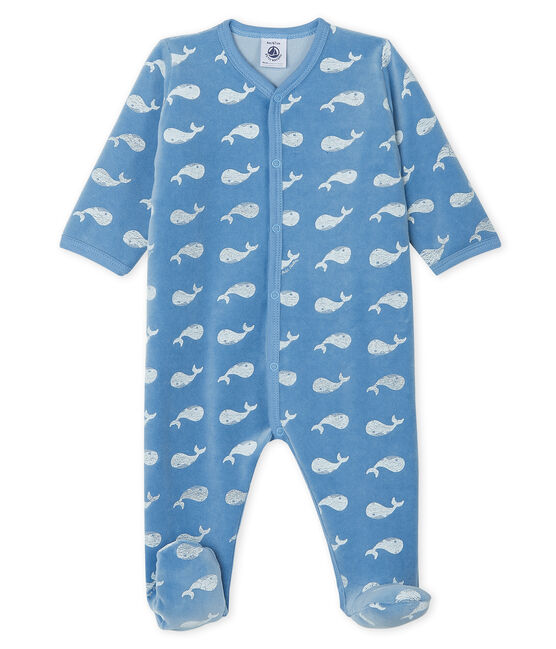Pijama de terciopelo para bebé niño azul ALASKA/blanco MARSHMALLOW
