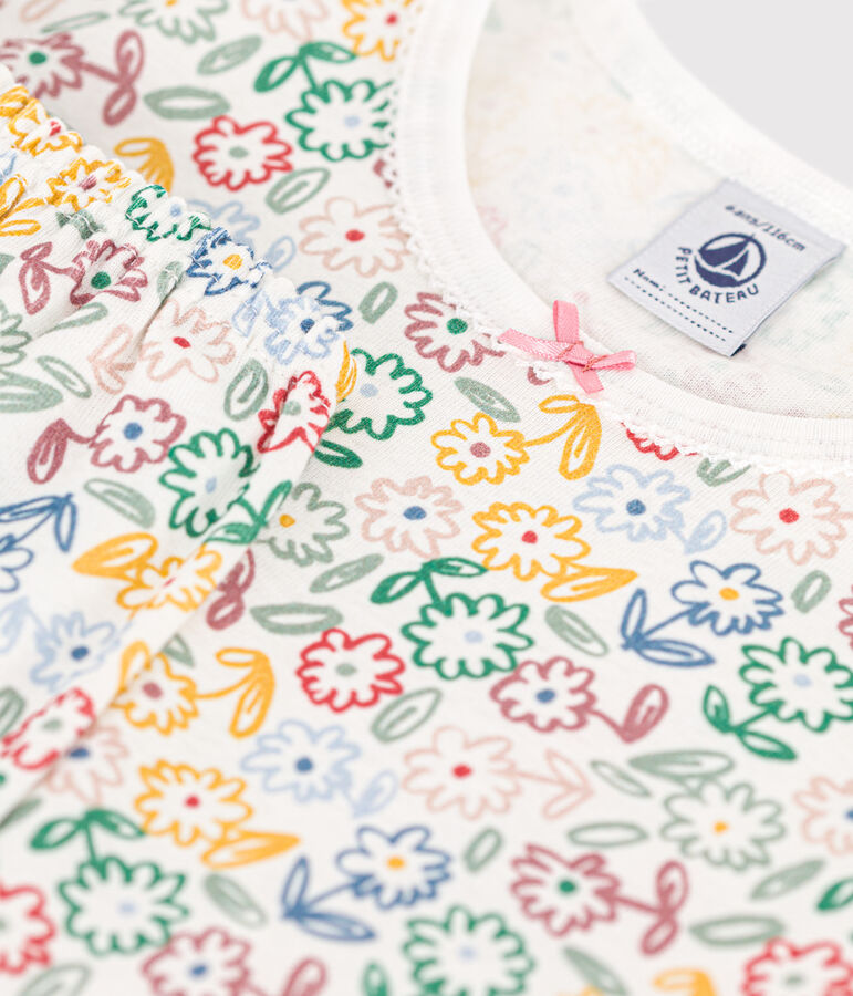 Pijama infantil de algod&oacute;n con estampado de flores blanco/multicolor