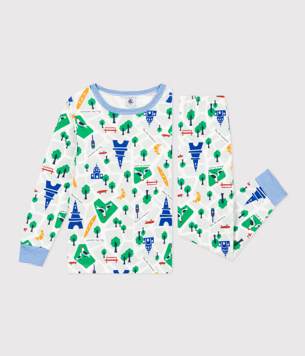 Pijama infantil de algod&oacute;n con estampado de Par&iacute;s blanco/multicolor