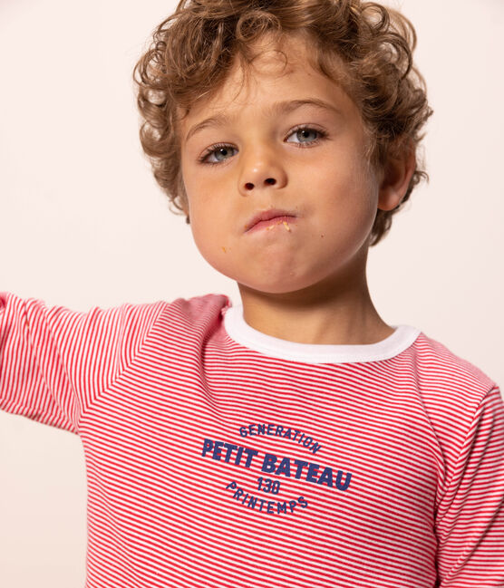 Pijama de algodón milrayas para niño/niña rojo CORRIDA/blanco MARSHMALLOW