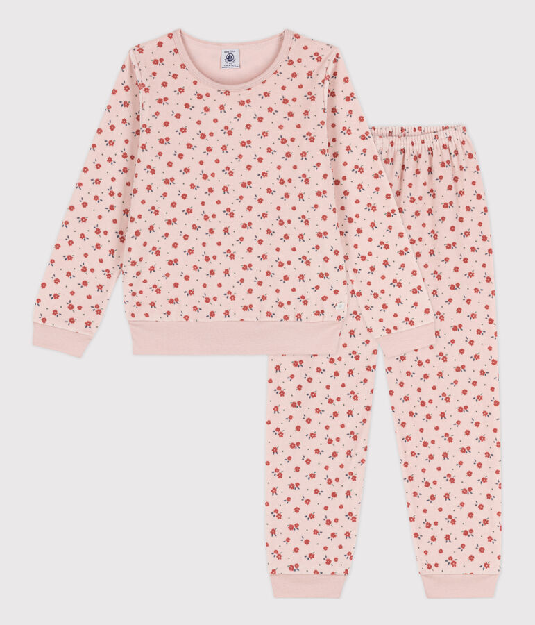 Pijama de terciopelo con flor para ni&ntilde;a rosa SALINE/blanco MULTICO