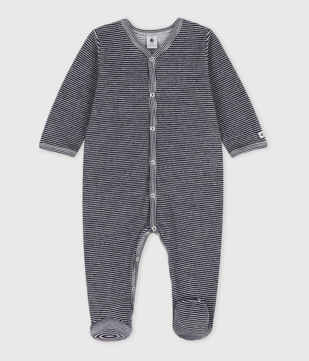 Pelele de terciopelo milrayas para beb&eacute; azul/blanco