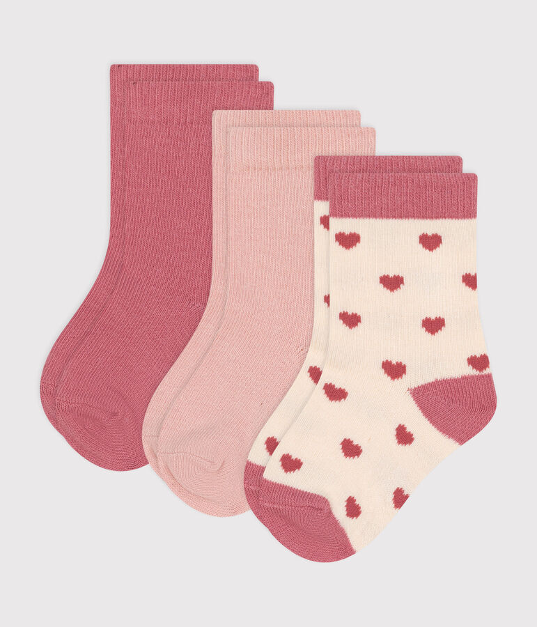 3 pares de calcetines de algod&oacute;n con corazones para beb&eacute; multicolor