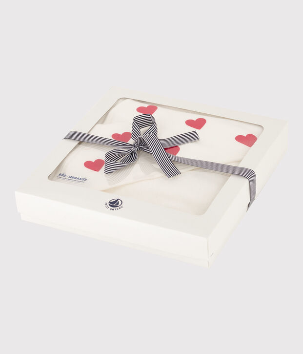Capa de ba&ntilde;o de algod&oacute;n con corazones blanco/rojo