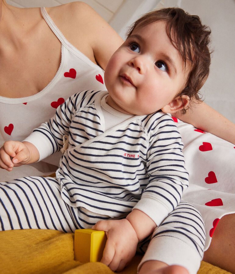 Conjunto de 3 piezas a rayas de algod&oacute;n de beb&eacute; blanco/azul