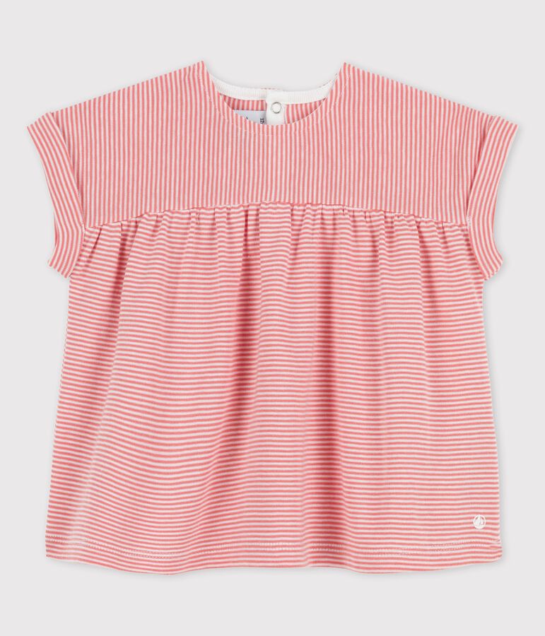 Blusa de manga corta de algod&oacute;n ecol&oacute;gico para beb&eacute; rosa/blanco
