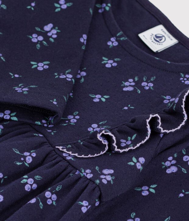 Vestido infantil de manga larga de algod&oacute;n con flores azul/multicolor