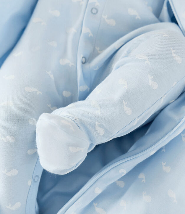 Pijama de algod&oacute;n con cuello y estampado de ballena para beb&eacute; azul/blanco