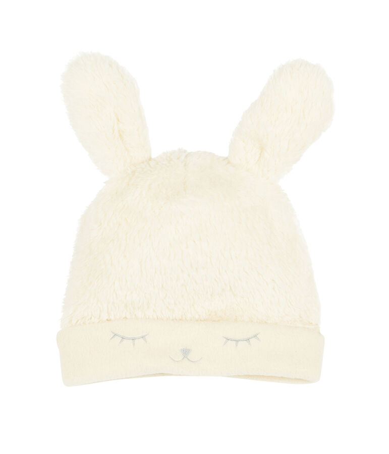 Gorro para beb&eacute; ni&ntilde;a con forro polar blanco