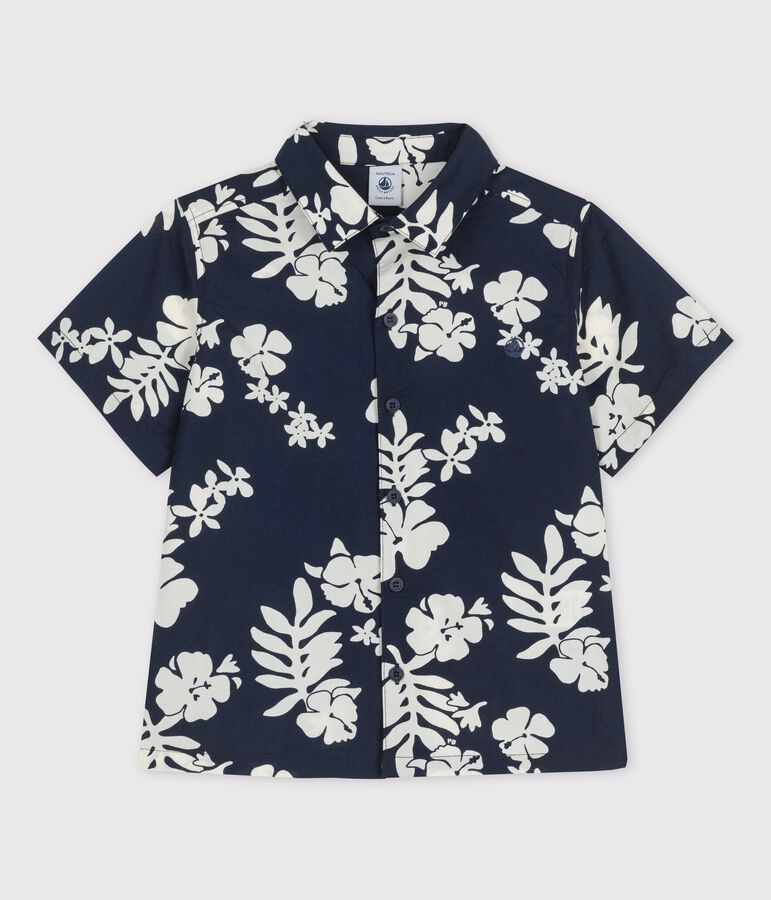 Camisa de manga corta de popelina de ni&ntilde;o azul/blanco