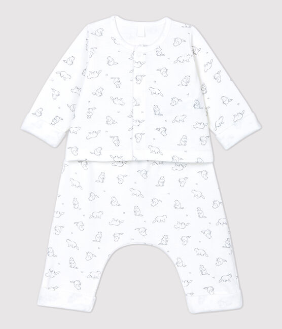 Conjunto de 2 prendas con estampado de marmotas de bebé de algodón orgánico blanco MARSHMALLOW/gris GRIS