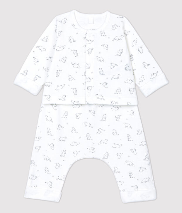 Conjunto de 2 prendas con estampado de marmotas de beb&eacute; de algod&oacute;n org&aacute;nico blanco/gris