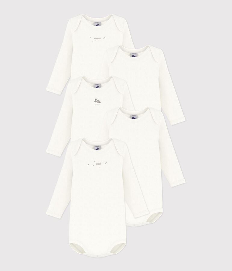 Juego de 5 bodis de manga larga con conejos de algod&oacute;n multicolor