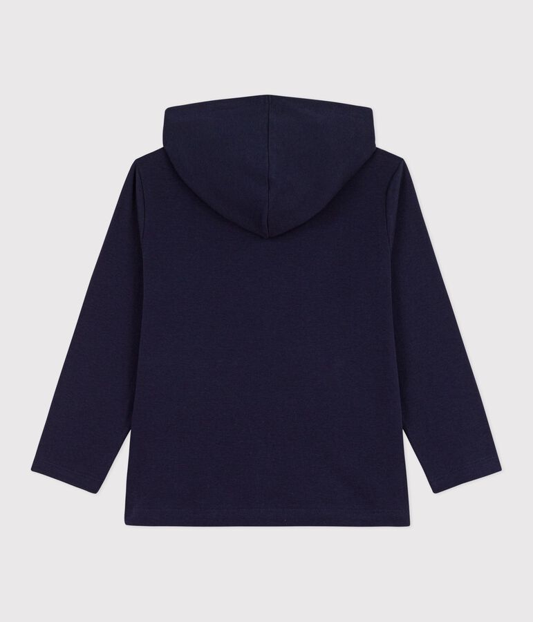Sudadera infantil de algod&oacute;n con capucha y cremallera azul