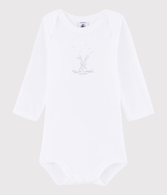 Bodi de manga larga de bebé niña/niño blanco ECUME