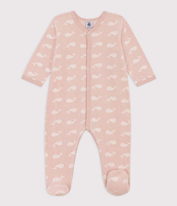 Pelele de terciopelo con ballenas rosas rosa/blanco