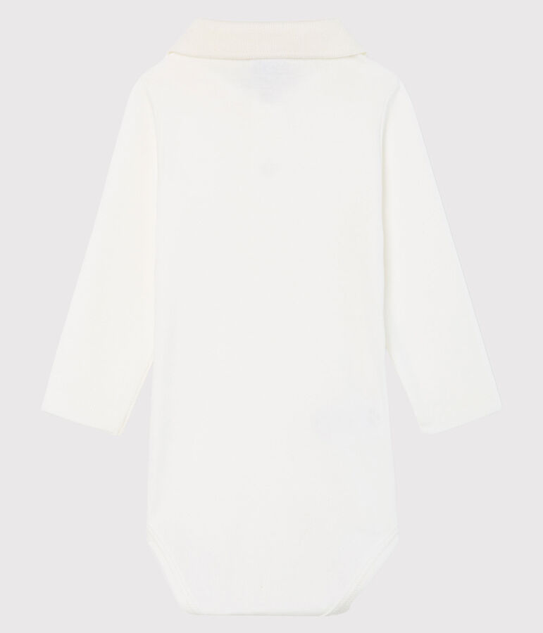 Body de manga larga con cuello de polo para beb&eacute; ni&ntilde;o blanco
