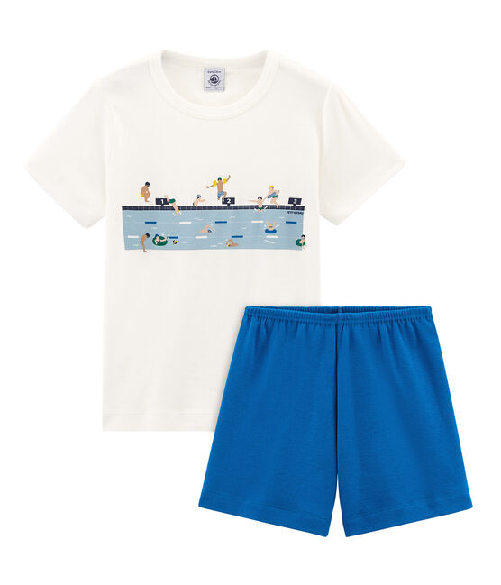 Pijama corto de punto para niño azul RIYADH/blanco MARSHMALLOW