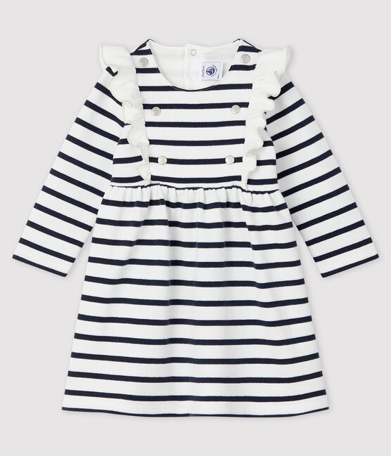 Vestido de manga larga para bebé niña blanco MARSHMALLOW/azul SMOKING
