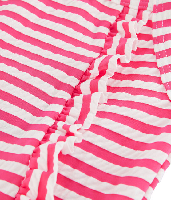 Traje de baño de una pieza a rayas con detalles de volantes. rosa GEISHA/blanco MARSHMALLOW