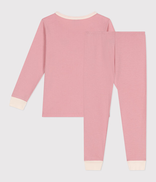 Pijama infantil liso de manga larga de algod&oacute;n rosa