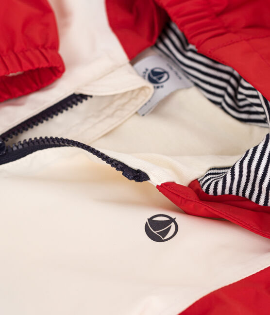 Cortavientos con estampado colorblock y forro milrayas para bebé rojo AURORA/ MULTICO